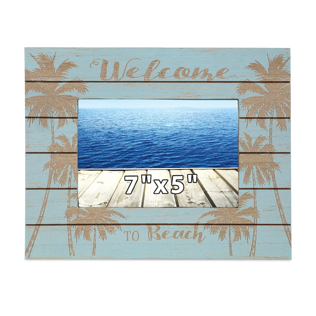 CoTa Global Aqua Blue Distressed Wood Palm 7X5 Photo Frame - 11 inches