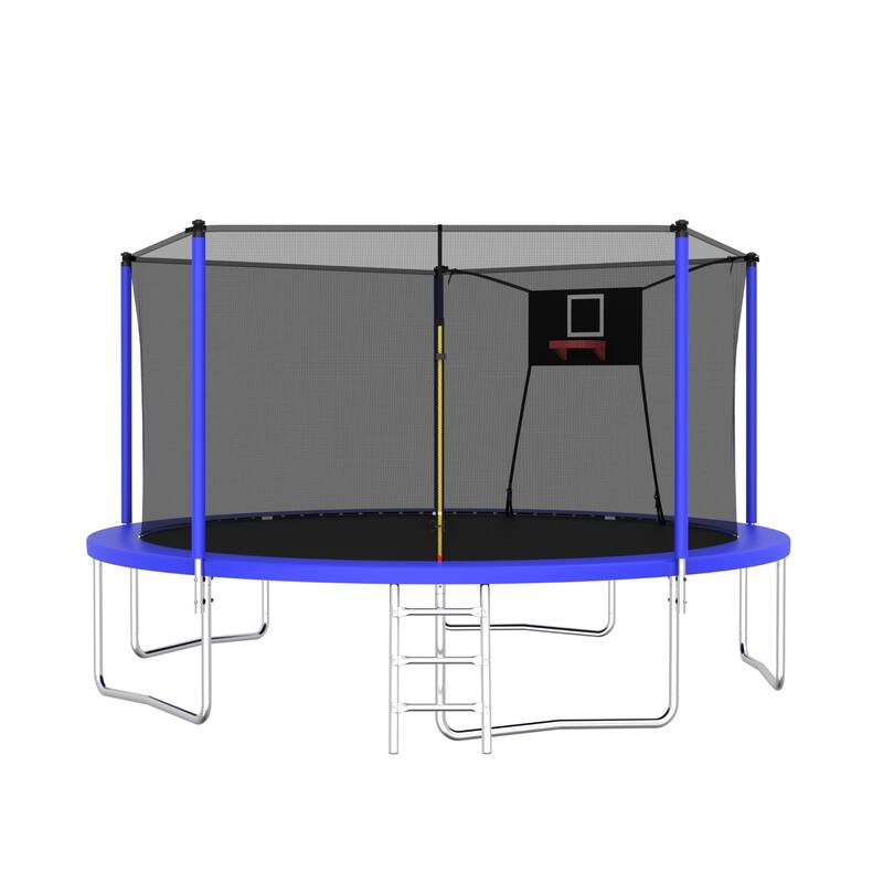 14FT Outdoor Trampoline with Safety Net and Ladder, Heavy Duty Fitness Trampoline for Kids and Adults - Green - 14FT