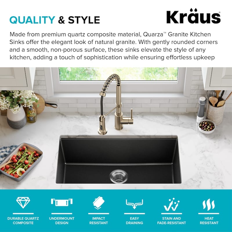 KRAUS Granite Black Onyx 31 inch 1-Bowl Undermount Kitchen Sink