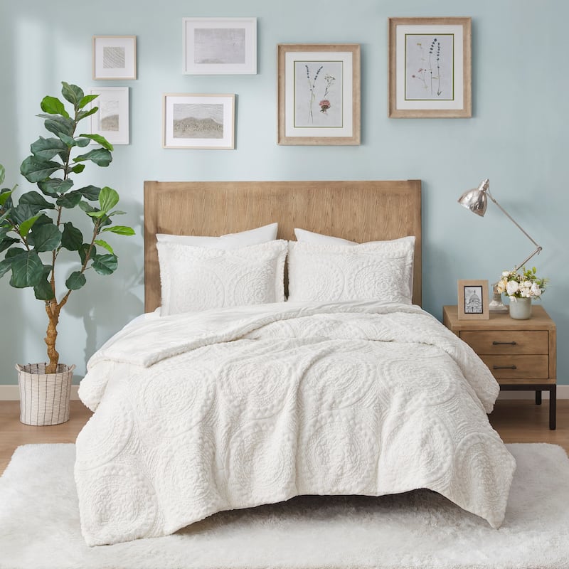 Madison Park Nova Ivory Embroidered Medallion Ultra Plush Comforter Set - Queen