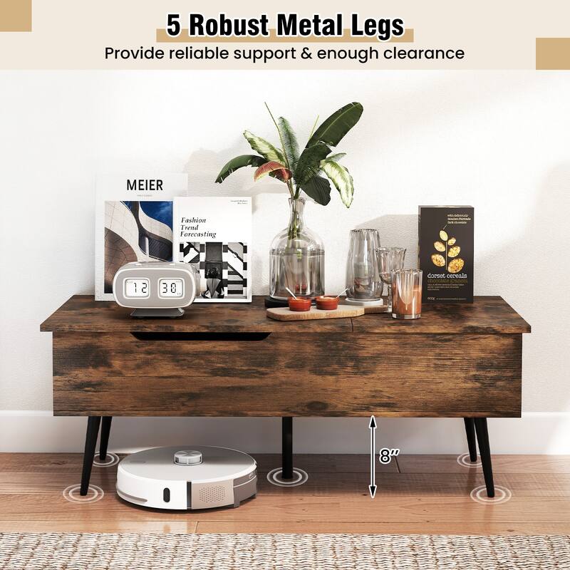 Gymax Mid Century Modern Center Table w/ Split Top & 2 Hidden