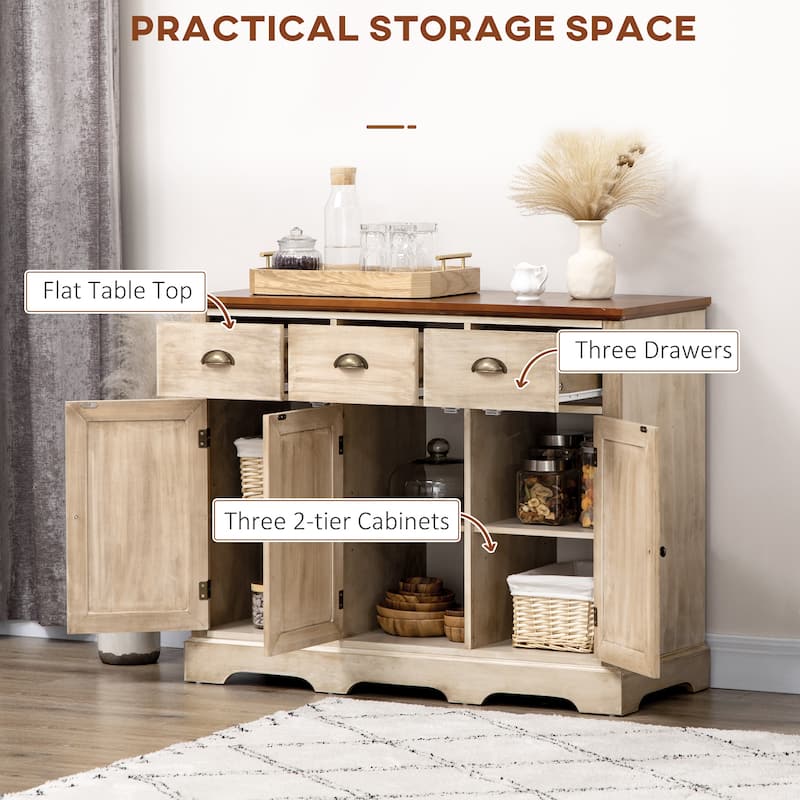 Industrial Buffet Cabinet, Kitchen Sideboard Storage with 3 Drawers, 3 Door Cabinets and Adjustable Shelf for Living Room