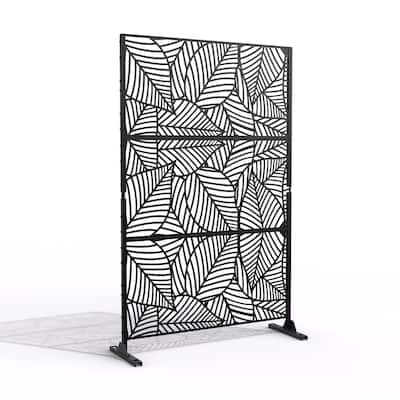 Black Metal Free Standing Outdoor Privacy Screen for Patio Garden