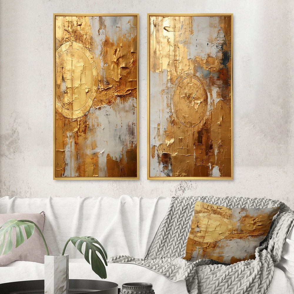 Designart "Vintage Gold Togetherness III" Abstract Painting Framed Wall Art For Bedroom Canvas Set For Living Room Decor