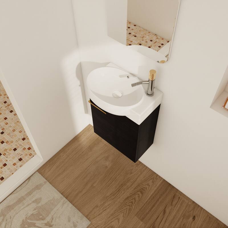 Compact 16'' Wall-Mounted Bathroom Vanity with Ceramic Sink & Soft-Close Door Hinges - Ideal for Small Bathrooms