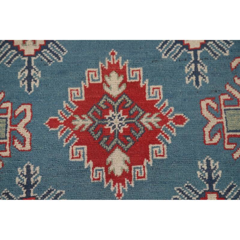 Blue Geometric Kazak Area Rug Handmade Traditional Wool Carpet - 8'2" x 11'6"