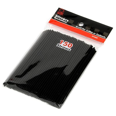 Chef Craft 150 Piece 5" Long Plastic Cocktail or Coffee Stirrer Straws Set - Black