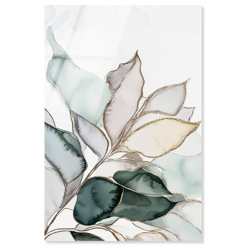 Pastel Leaves with Gold I Acrylic by Art Remedy, Ready to Hang - 30" x 45"