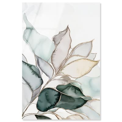 Pastel Leaves with Gold I Acrylic by Art Remedy, Ready to Hang