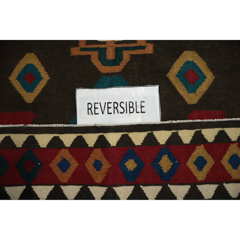 Hand Woven Oriental 100% Wool Carpet Southwestern Tribal Black Kilim Area Rug - 9' 9'' X 8' 5''