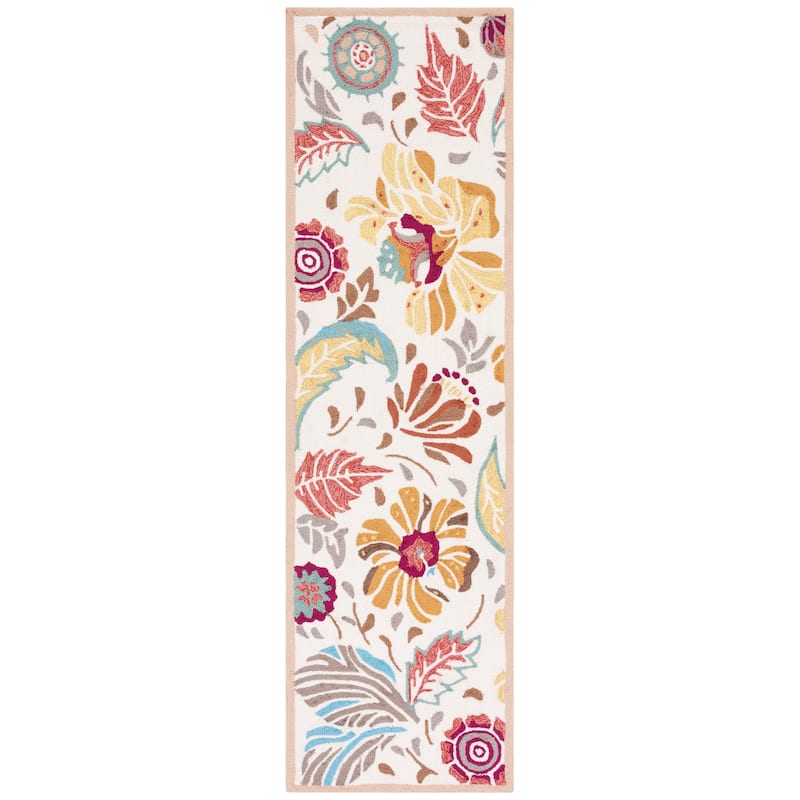 SAFAVIEH Handmade Four Seasons Jusztina Floral Rug - 2' x 6' Runner - Ivory/Grey
