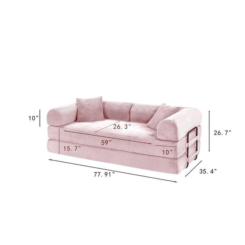 77.90" Corduroy Foldable Double Bed Sofa Bed
