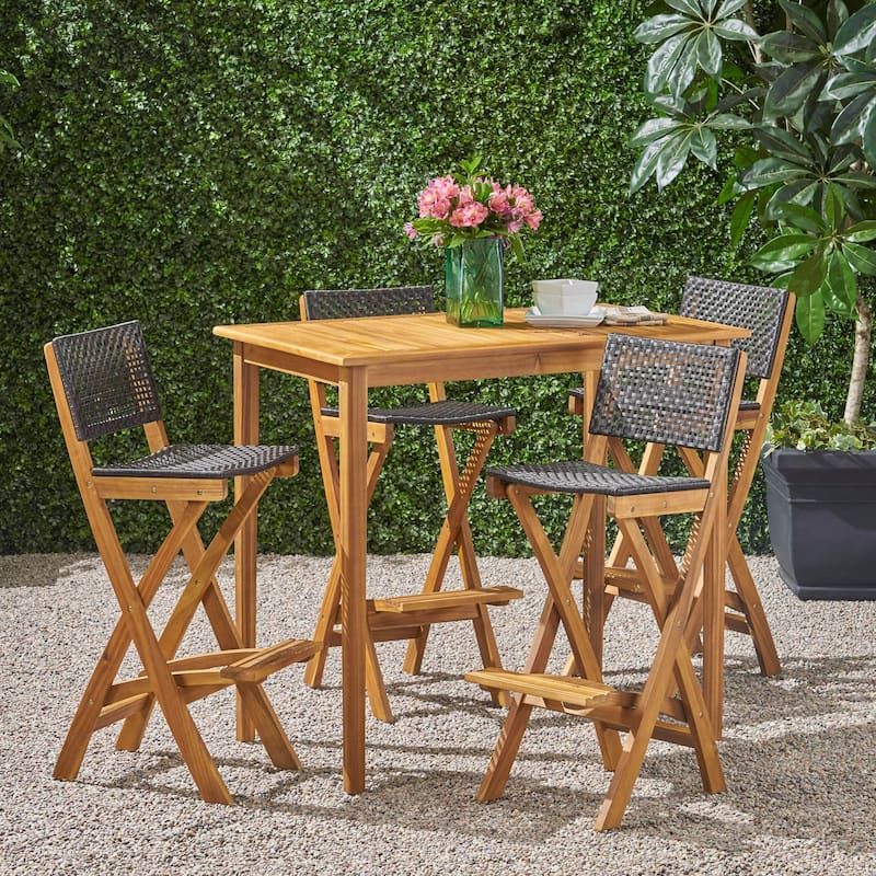 Polaris Wood and Wicker 5-piece Outdoor Bar Height Dining Set by Christopher Knight Home