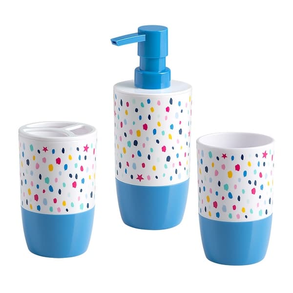 slide 2 of 5, Multi Confetti Dot 3-Piece Bath Accessory Set - multi on blue/white - 3 pc set
