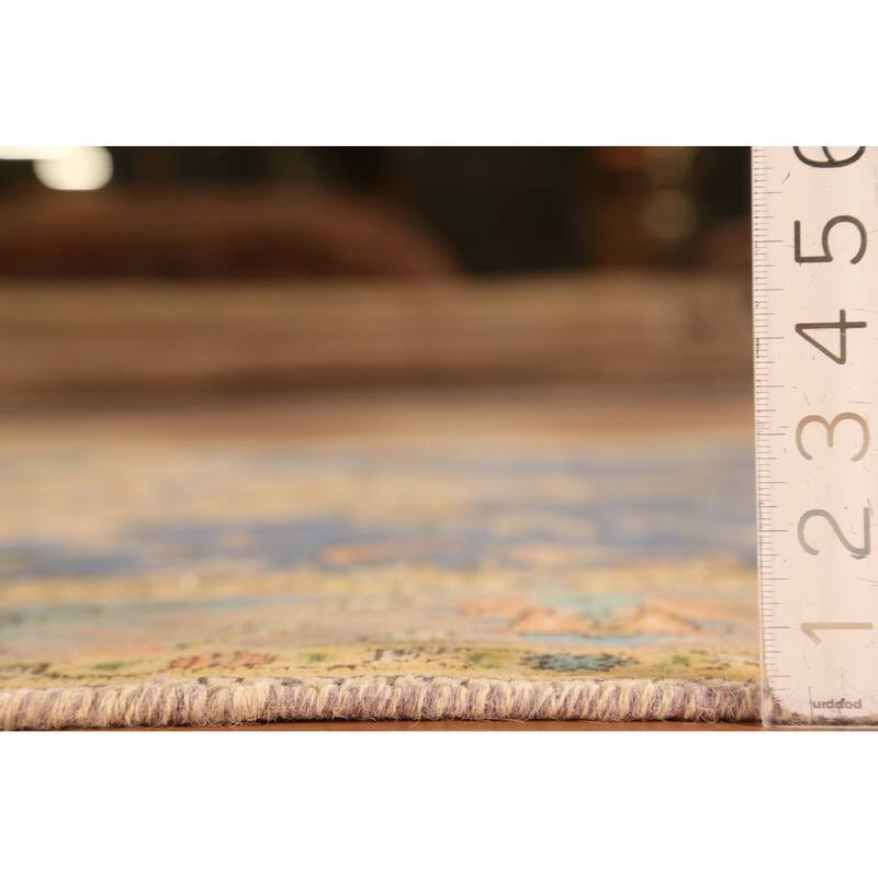 Hand Knotted Oriental 100% Wool Carpet Traditional Floral Navy Blue & Blues Tabriz Area Rug - 9' 10'' X 6' 7''