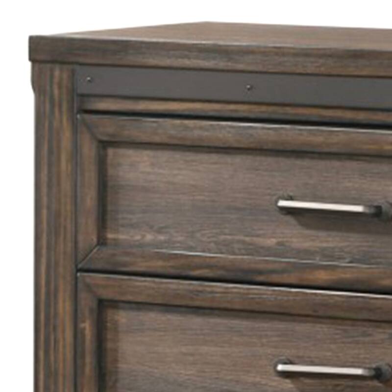 Sea 48 Inch Tall Dresser Chest, 5 Drawers, Long Metal Handles, Brown