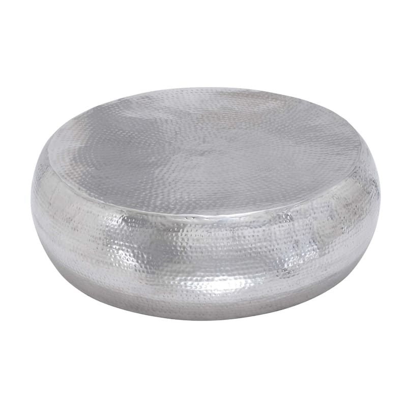 Aluminum Metal Coffee Table with Hammered Design - Silver - Roche River Decor