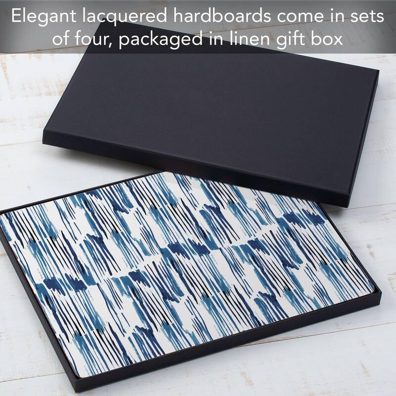 Indigo Lines Decorative Hardboard Placemats with Protective Cork Backing 4 Pack Heat Tolerant and Easily Wipes Clean