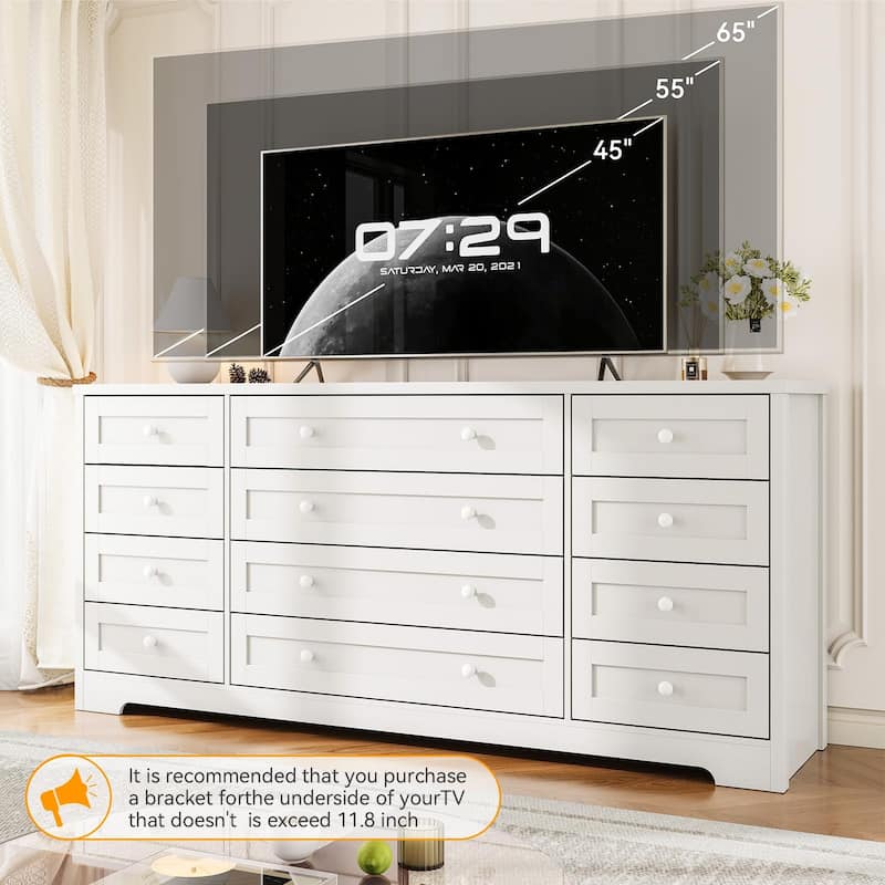 12 Drawer Dresser for Bedroom, Modern Wood Chest with Wide Top for 65" TV, Farmhouse Storage Cabinet