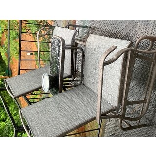 Outsunny Two Person Outdoor Mesh Fabric Patio Double Glider Chair with Center Table