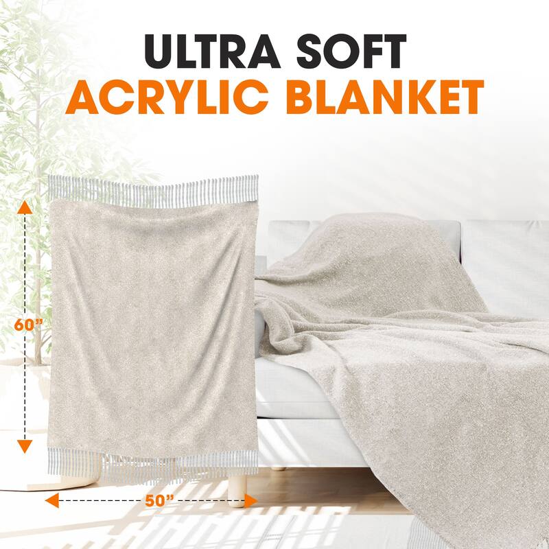 Cheer Collection Ultra Soft Knit Fringe Throw Blanket