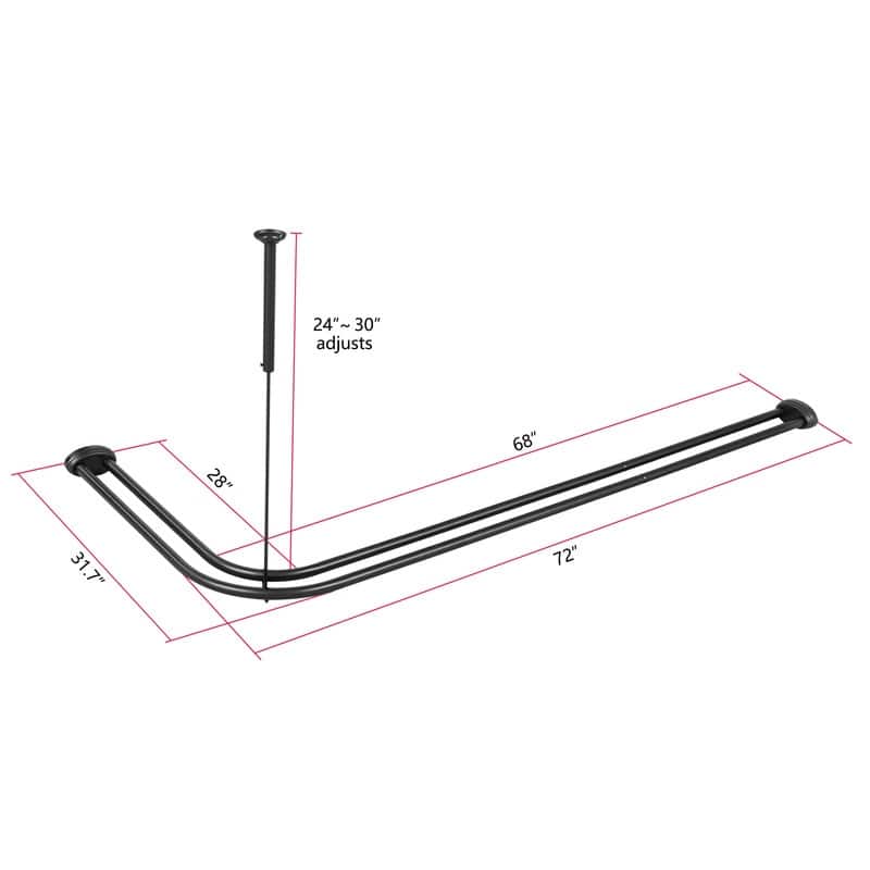 Utopia Alley Rustproof Aluminum Double L Shaped Shower Curtain Rod 72" L x 31.7" W, with 24 Shower Hooks included, Wall Mounted