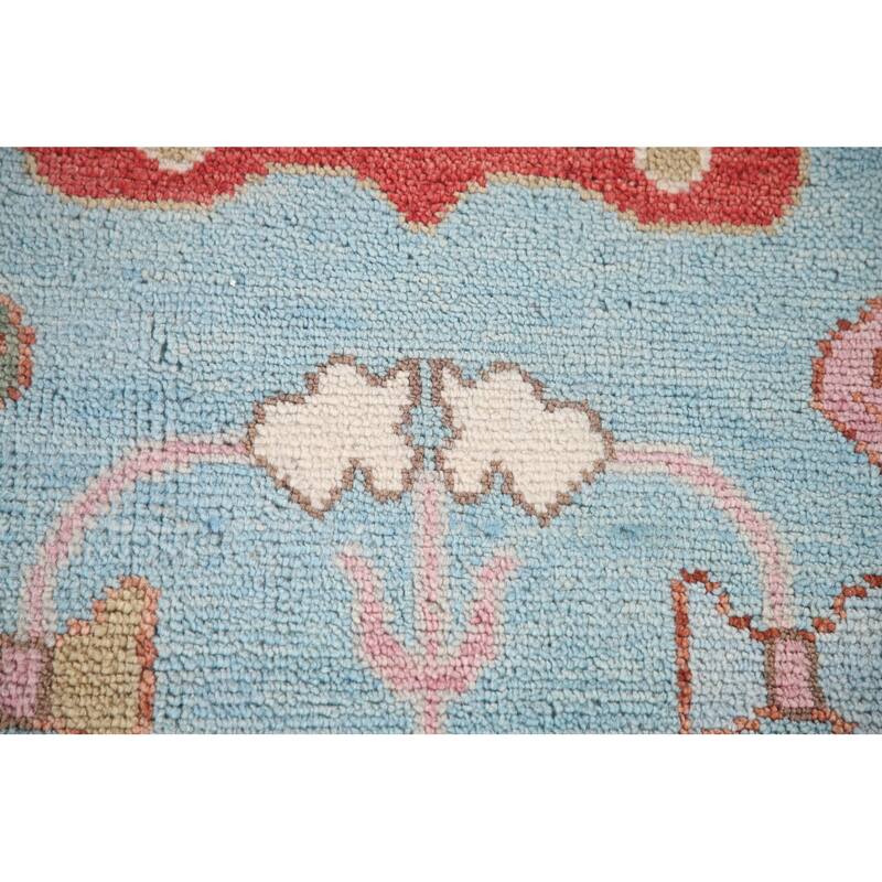 Light Blue Floral Oushak Area Rug Hand-Knotted Oriental Wool Carpet - 8'11"x 11'10"