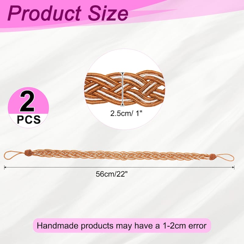 2 Pcs Curtain Tiebacks, Braided Drapery Holdback - Orange - 56cm/22"