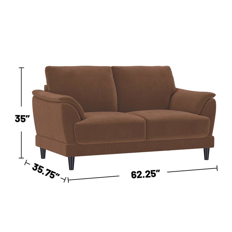 Velvet Upholstered Loveseat with Wooden Tapered Legs in Rust