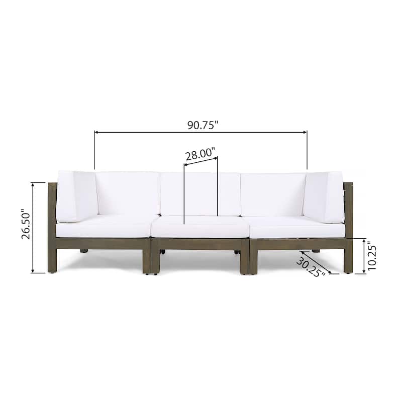 Oana Acacia Wood 3-seat Sectional Sofa with Cushions by Christopher Knight Home