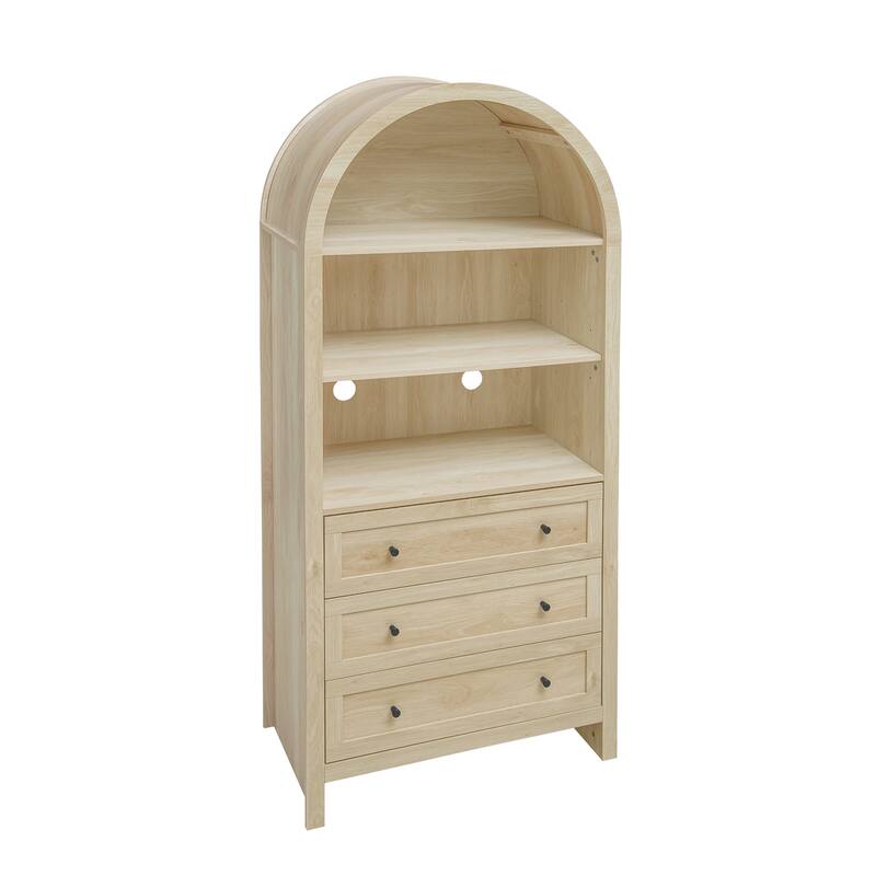 Wood Kitchen Cabinet, Storage Cabinet with Adjustable Shelves, Arched Accent Cabinet with 3 Smooth-Glide Drawers