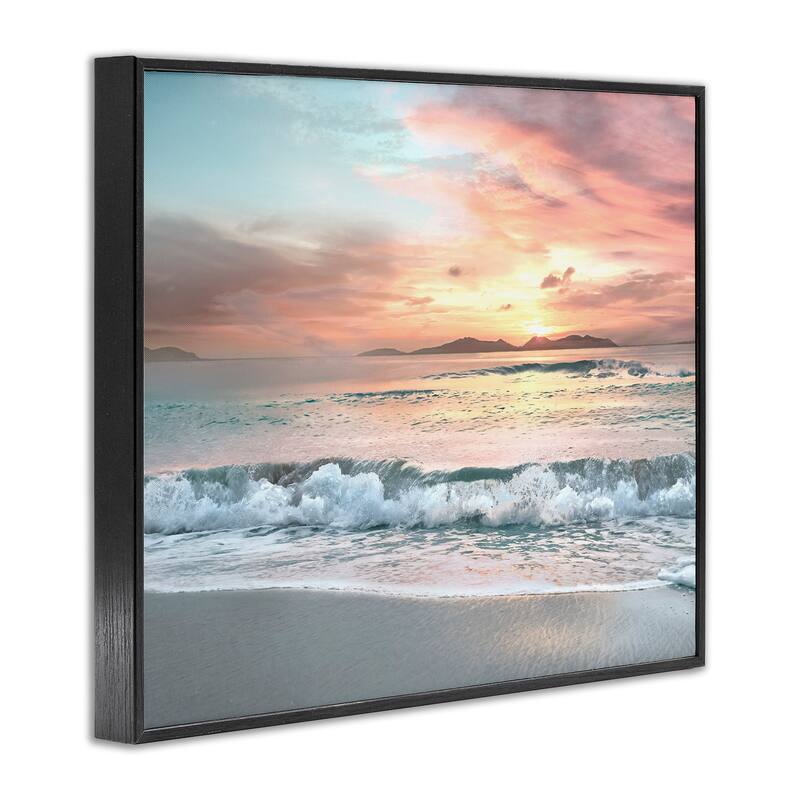 Stupell Morning Sunrise Beach Landscape Distant Mountains Rolling Tide Framed Wall Art