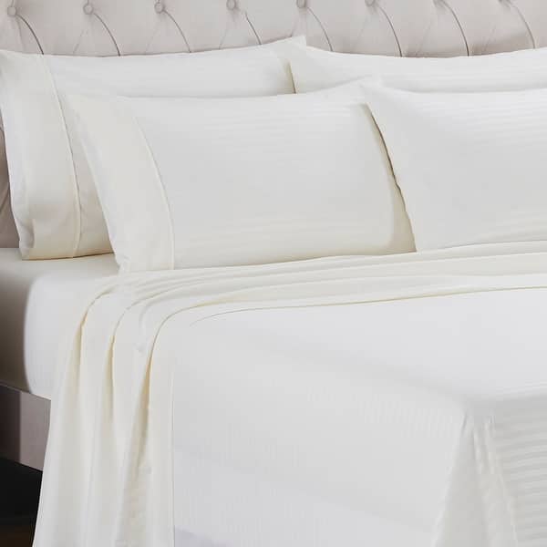 slide 2 of 5, Sweet Home Collection 6 Piece Embossed Dobby Stripe Sheet Set, Double Brushed Microfiber Off-White - California King
