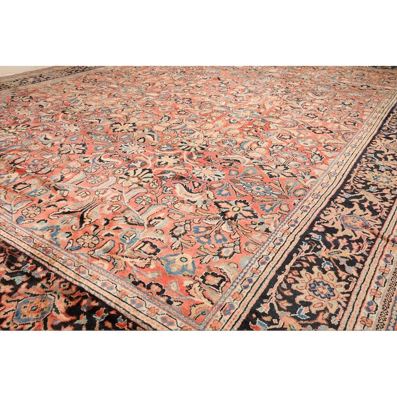 Hand Knotted Mahal Salmon, Black Wool Traditional Oriental Area Rug - 10' 6'' x 13' 3''