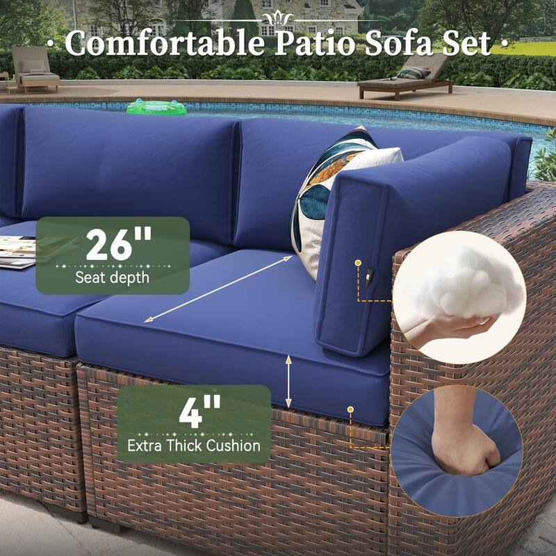 AOXUN Wicker Rattan Outdoor Sectional Sofa Set with Coffee Table