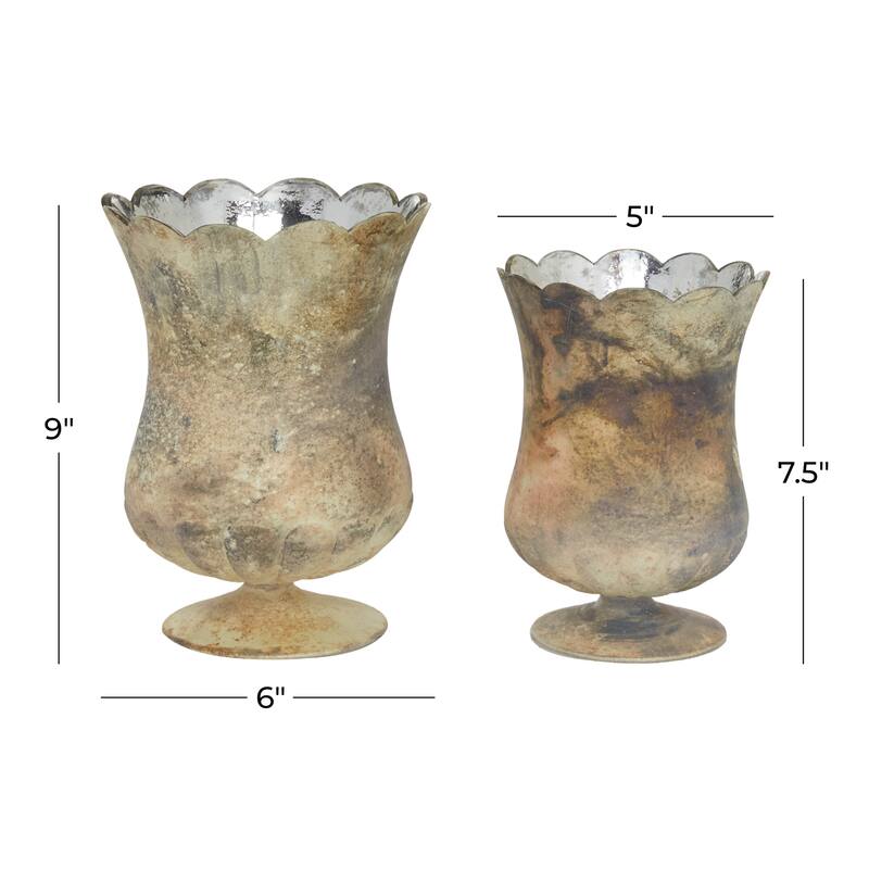Glass Hurricane Lamp - Set of 2 Brown - Roche River Decor - 6"W x 6"L x 9"H