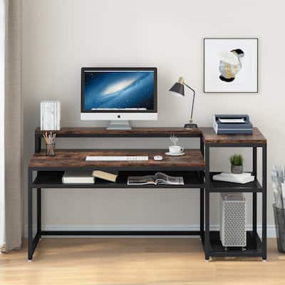63 inches Computer Desk with Monitor Shelf and Printer Stand