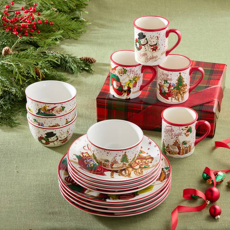 Certified International Santa's Retro Christmas 16pc Dinnerware Set, Service for 4