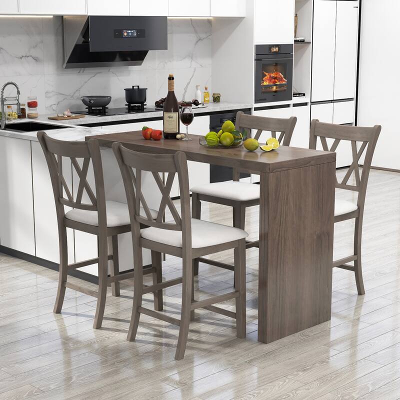 Gymax 4PCS Bar Stools 24''Counter Height Stools w/ Linen Fabric