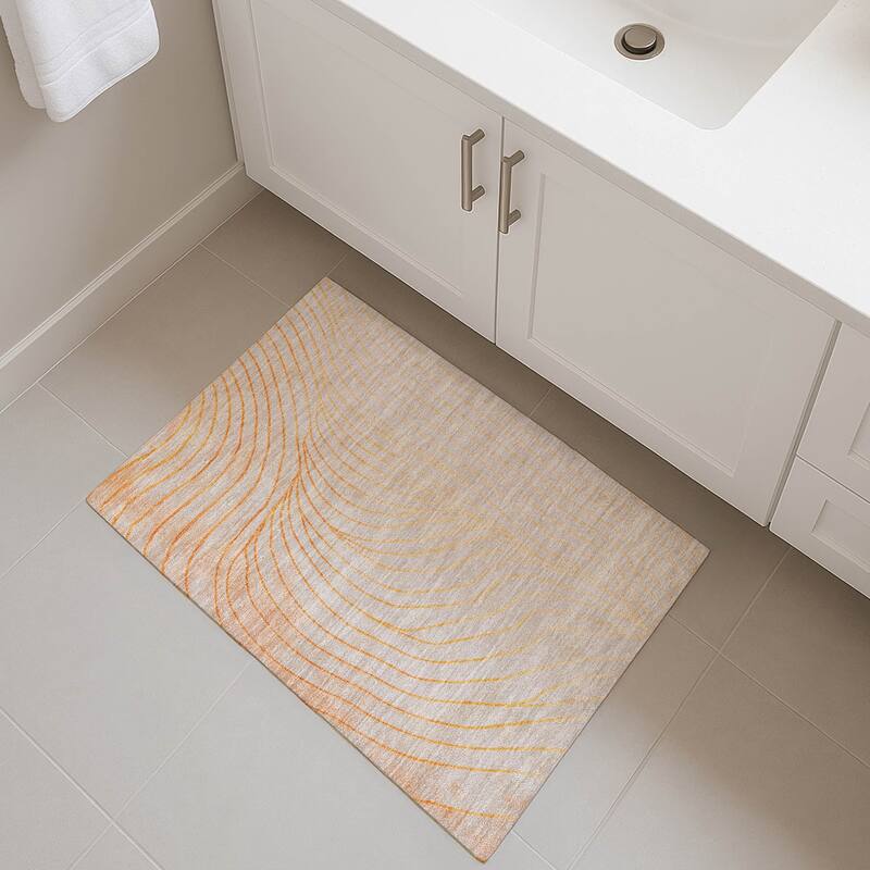 Premium Washable Super Soft Modern Wave Mayfield Rug - Orange - 1'8" x 2'6"