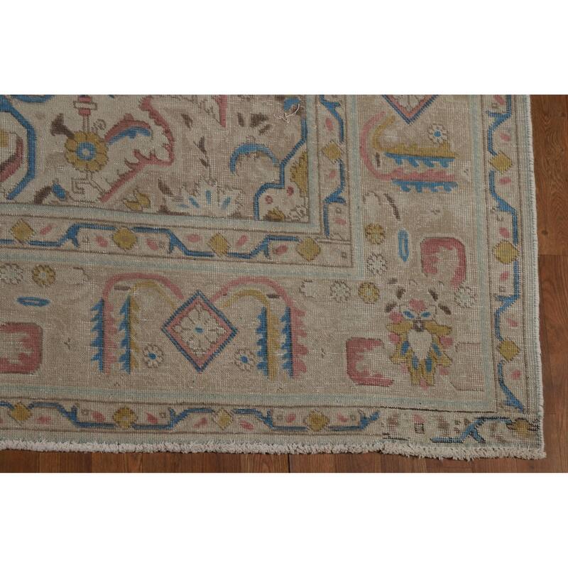 Gray Geometric Tabriz Persian Area Rug Handmade Wool Carpet - 9'8"x 13'1"