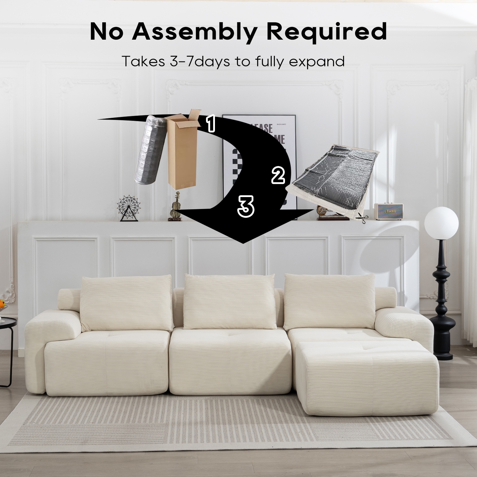 Corduroy Compression Sofa Bed L-Shaped Modular Couch Convertible Daybed