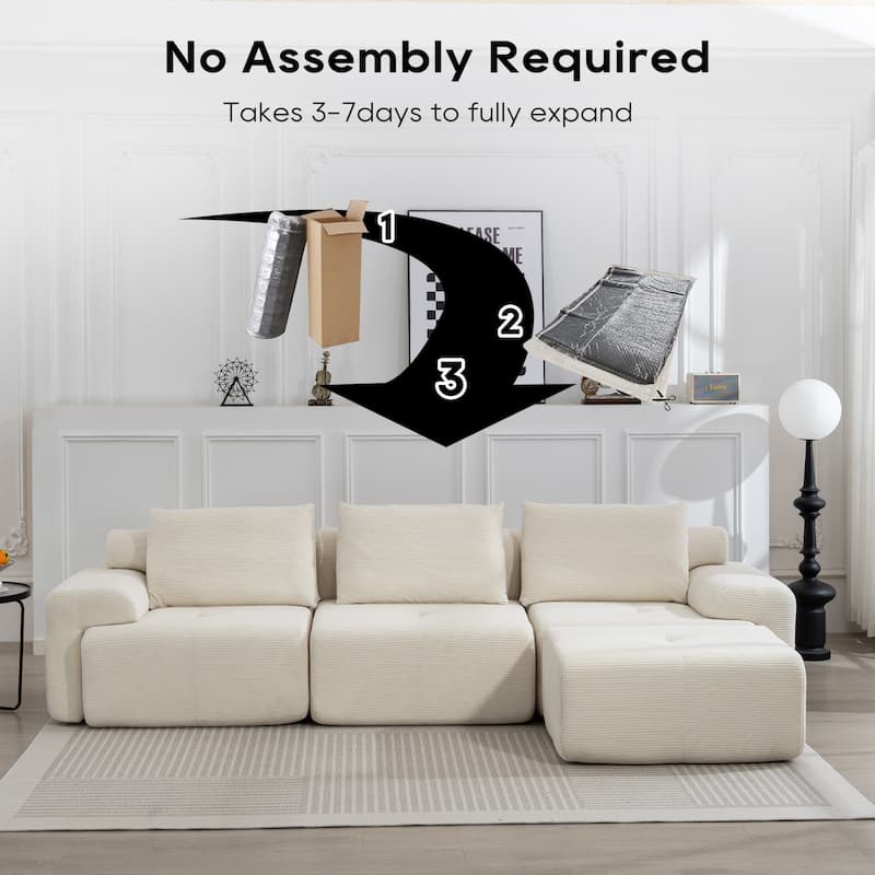 Corduroy Modular Sleeper Sofa Bed with Ottoman, L-shaped Sectional Couches for Living Room with Memory Foam and Steel Frame