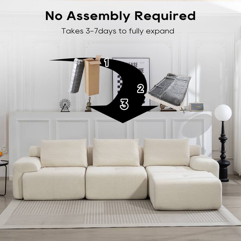 L-Shaped Modular Sectional Sofa, Corduroy Convertible Sectional Sofa Bed, Compression Sofa with Memory Foam & Steel Frame