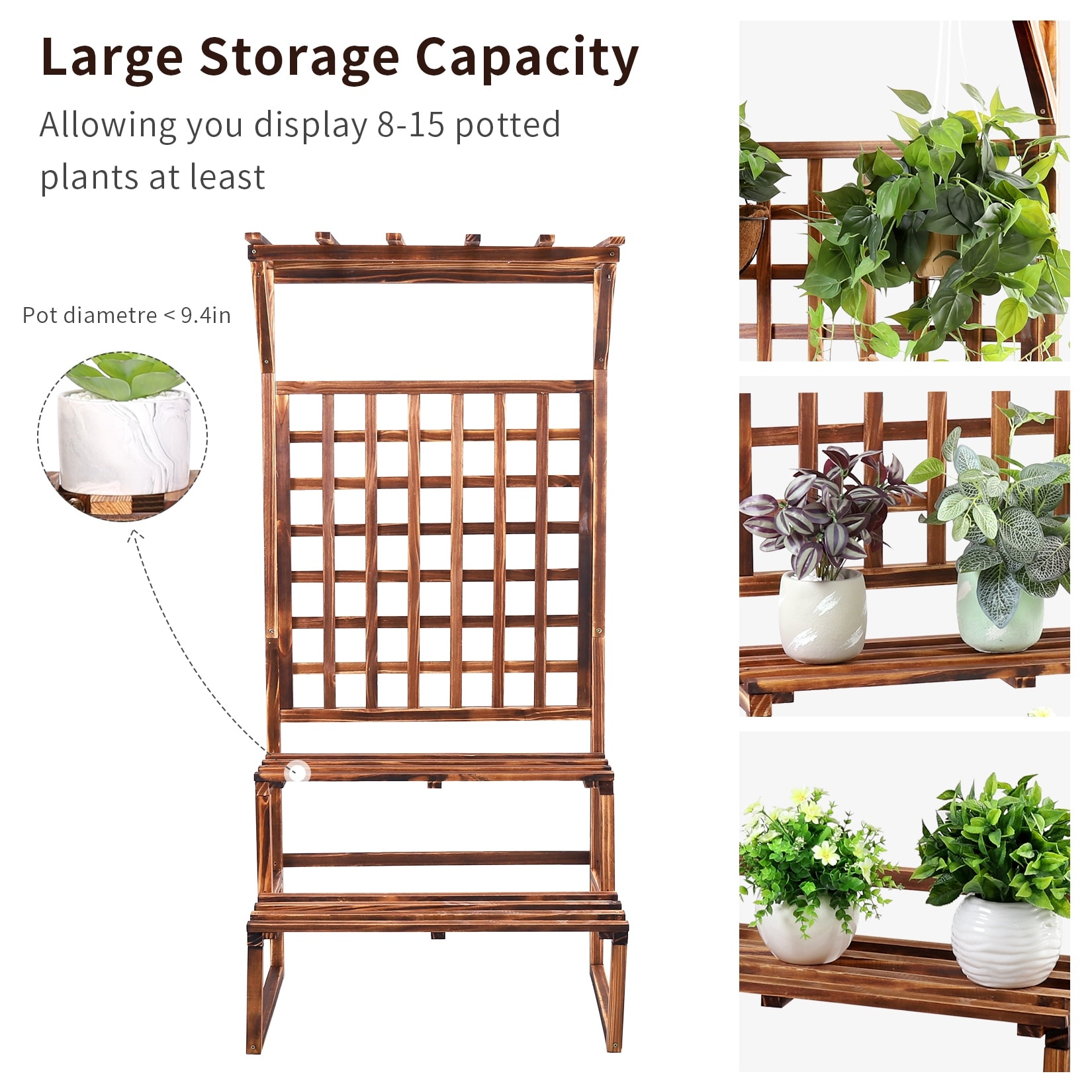 Wood Heavy Duty Plant Stand Flower Climbing Lattice Shelf - Bed