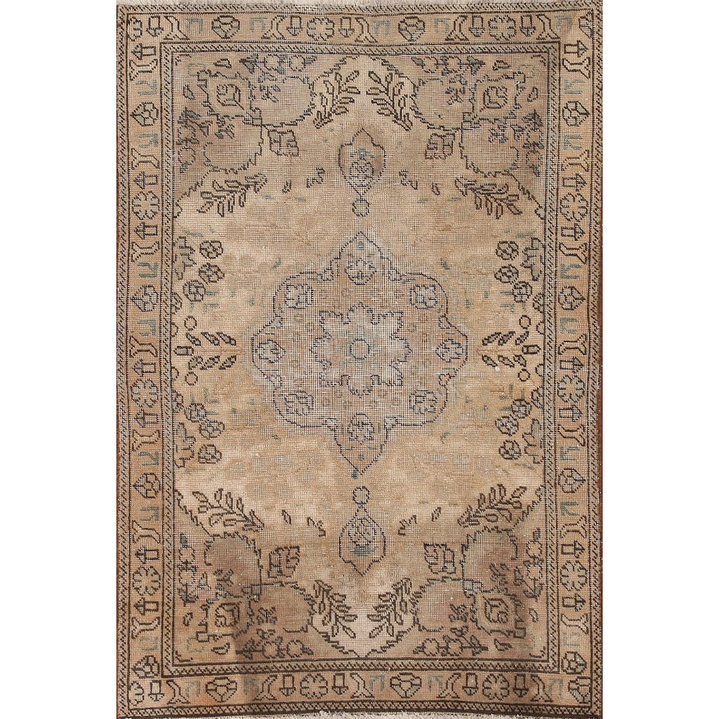 Hand Knotted Oriental 100% Wool Carpet Traditional Floral Yellow & Gold Tabriz Area Rug - 4' 8'' X 3' 1''