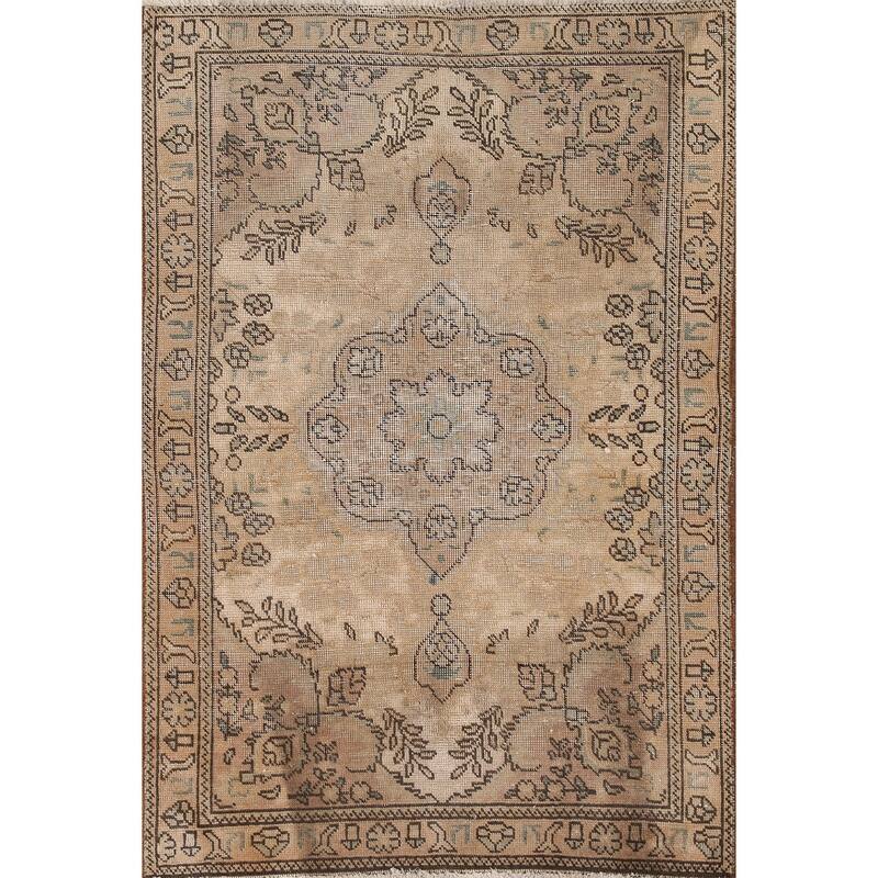 Hand Knotted Oriental 100% Wool Carpet Traditional Floral Yellow & Gold Tabriz Area Rug - 4' 8'' X 3' 1''