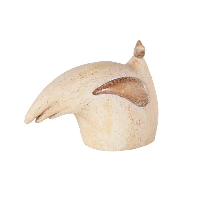 Cream Magnesium Oxide Sitting Rooster Decorative Garden Sculpture with Brown Accents