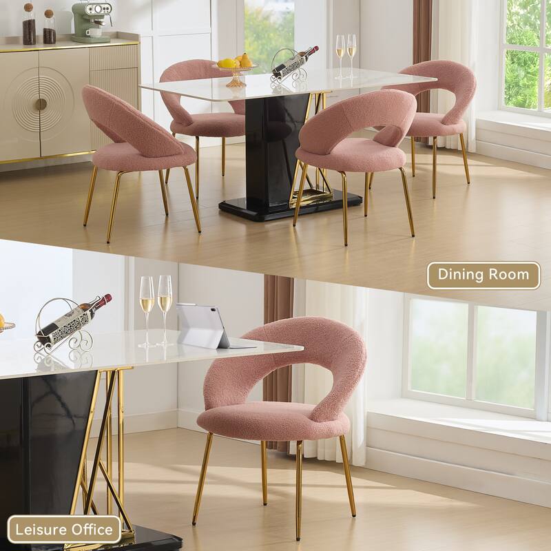 Set of 1 Dining Chairs With Curved Backrest and Golden Metal Legs