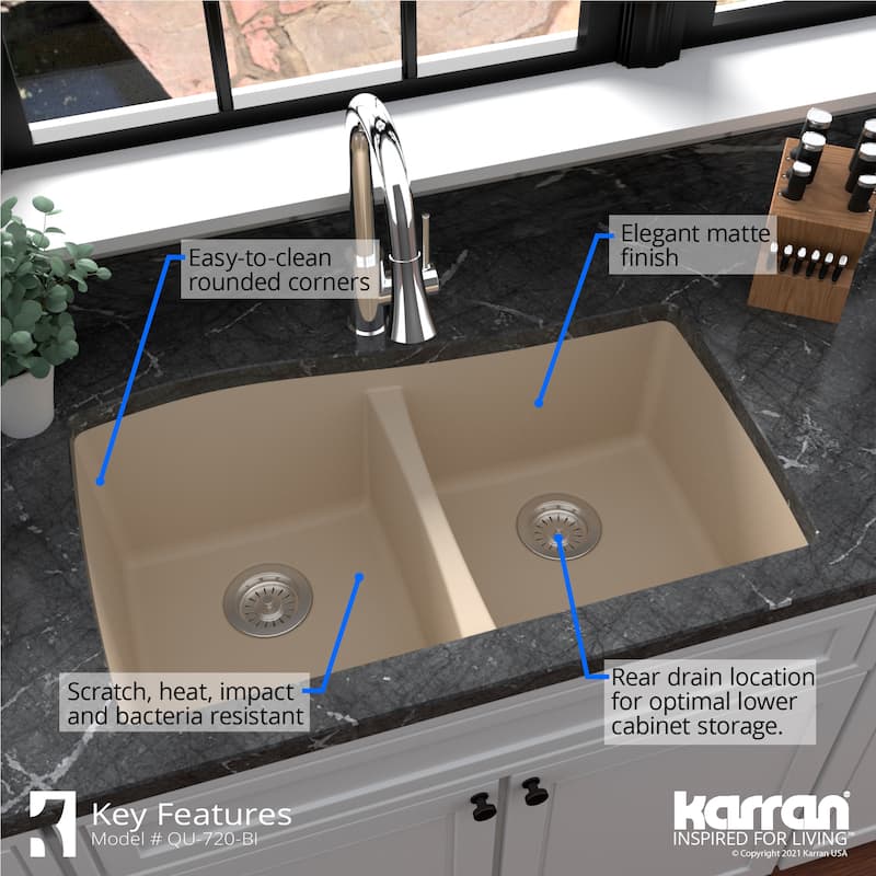 Karran Undermount Quartz Double Bowl Kitchen Sink